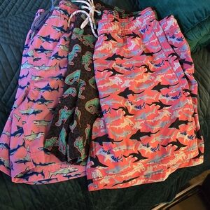 Men's Shark Print Swim Board Shorts - Pink, Black, Orange